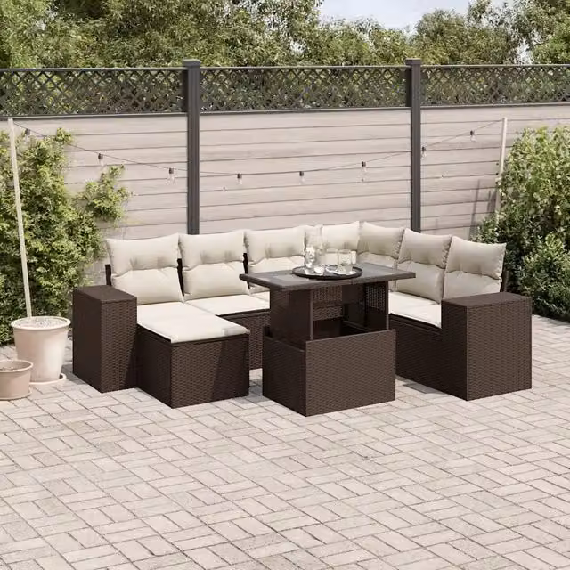Set Divani da Giardino 8 pz con Cuscini Marrone in Polyrattan 3269333
