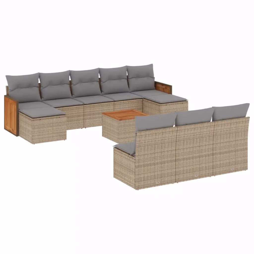 vidaXL Set Divani da Giardino 11 pz in Polyrattan con Cuscini Beige e Tavolino da Esterno – 2