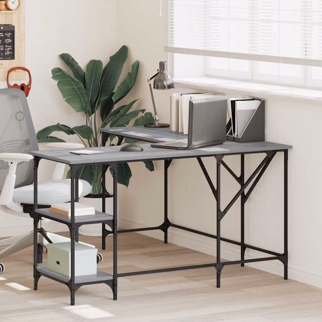Scrivania angolare vidaXL in legno e metallo, Grigio Sonoma, L/P/H: 139 x 139 x 75 cm