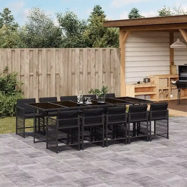 Set da Pranzo da Giardino 11 pz con Cuscini in Polyrattan Nero 3211651