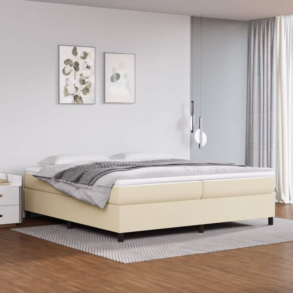 The Living Store Letto a molle con materasso crema 200x200 cm in Pelle finta