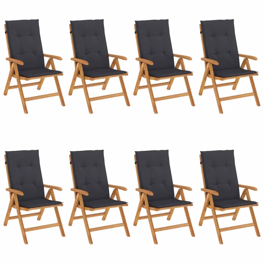 Set di 8 sedie pieghevoli reclinabili con cuscini vidaXL in legno di teak marrone e nero – 2