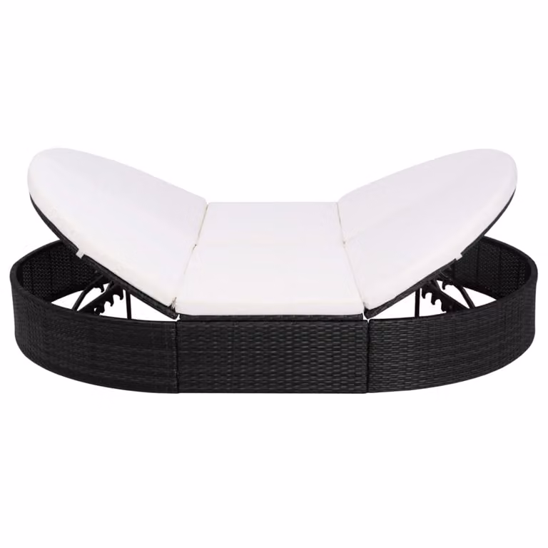 Lettino Prendisole con Cuscino in Polyrattan Nero