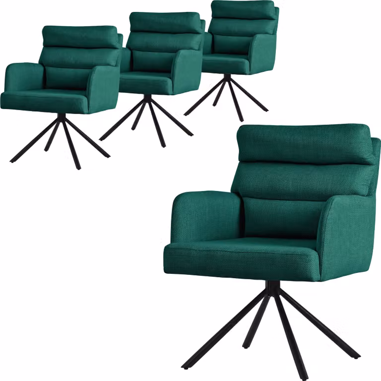 ML-Design sedie da sala da pranzo girevoli set di 4 sedie da soggiorno verde scuro con braccioli e schienale cuscino gambe in metallo sedia girevole sedia posizione auto
