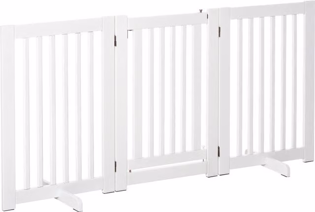 Cancellino per cani pieghevole a 3 pannelli PawHut con porta centrale e blocco, struttura in MDF, Bianco Aosom L: 155 cm, H: 76 cm