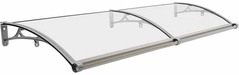 Tenda per porta d'ingresso - Copertura per porta - 200x60 cm - Struttura in alluminio - Pannello trasparente - Protezione da pioggia e sole - Per uso esterno - Colore argento