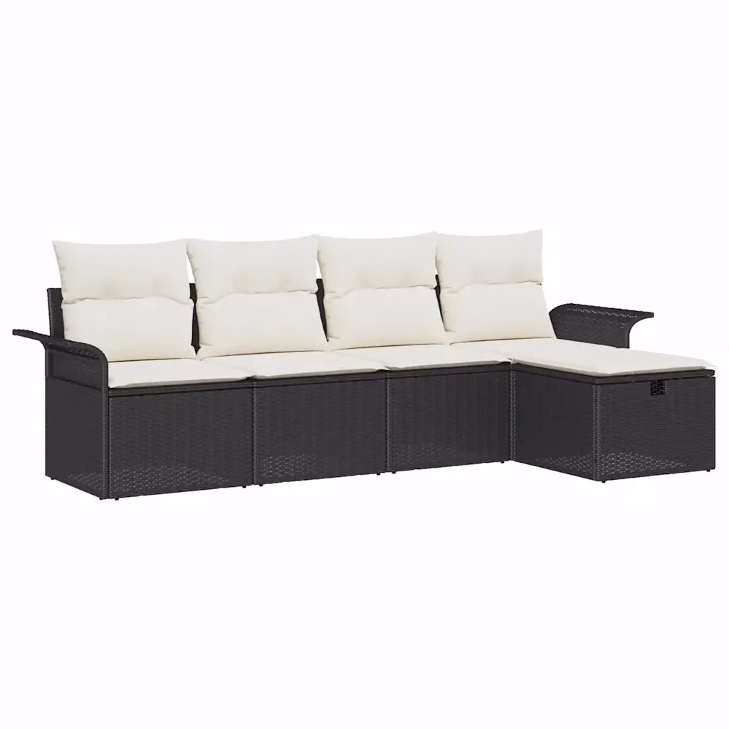 Set Divano da Giardino vidaXL a Forma a L con Cuscini, Tavolino e Pouf in Poly Rattan e Metallo, Colore Nero, Beige o Marrone – 2