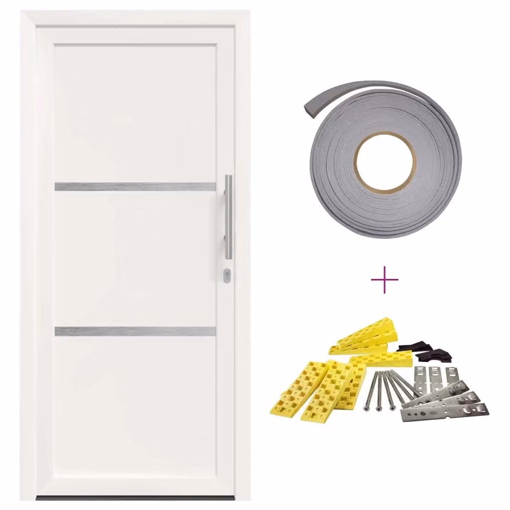 Porta Frontale Moderna vidaXL in PVC Bianco con Inserti in Vetro L: 108 cm, H: 208 cm – 2