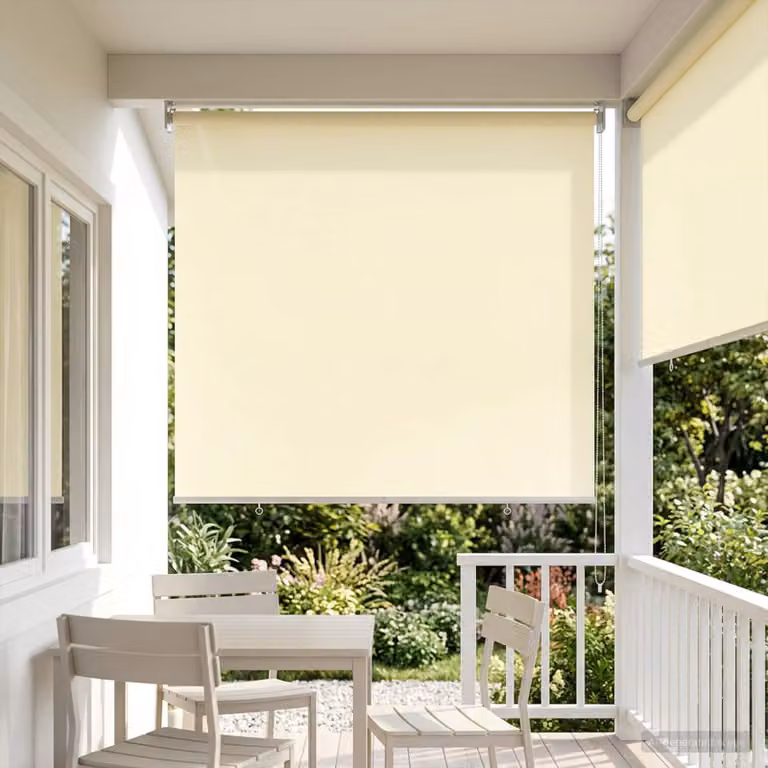 Tenda da sole a rullo vidaXL con protezione UV in poliestere, colore beige, montaggio a parete, azionamento manuale