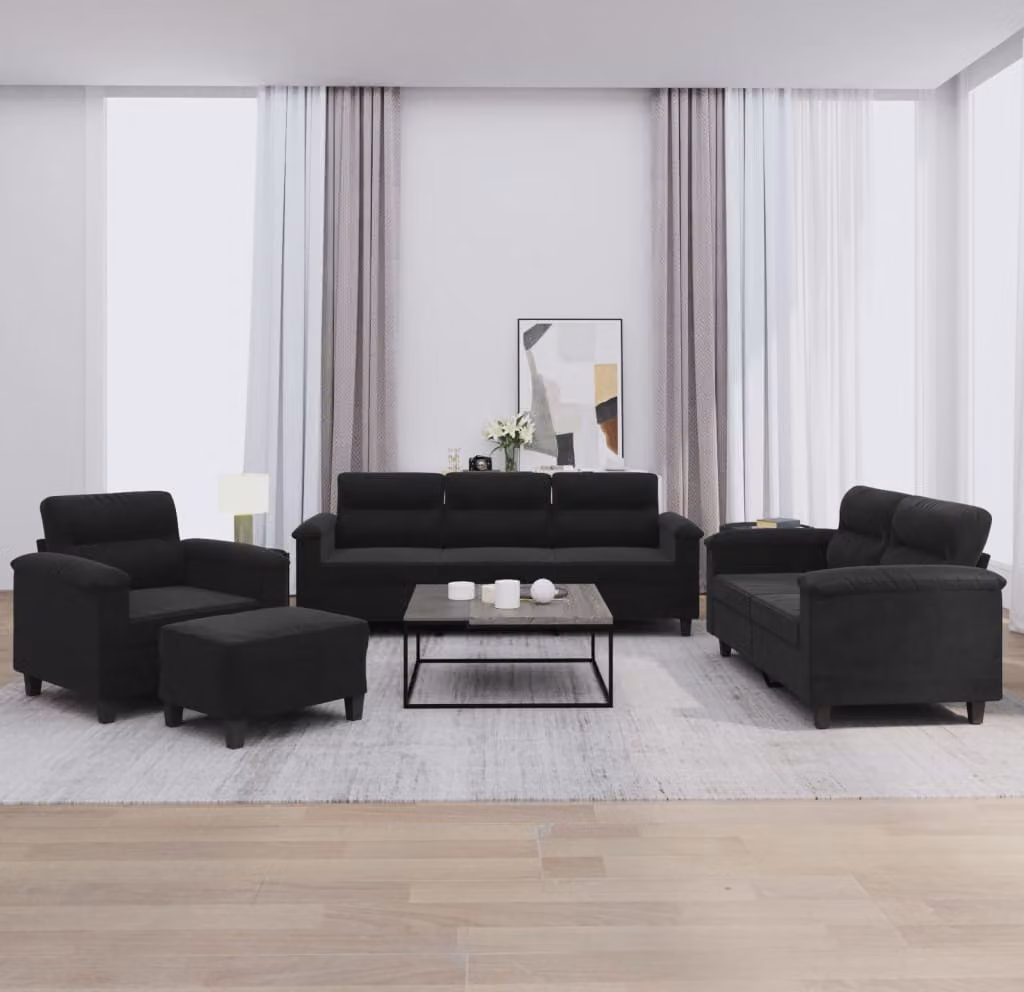 Maison Exclusive - Set divano 4 pezzi con cuscini, tessuto in microfibra nero