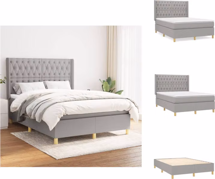 vidaXL Letto a molle con materasso grigio chiaro 140x200 cm in tessuto - Letti & strutture letto