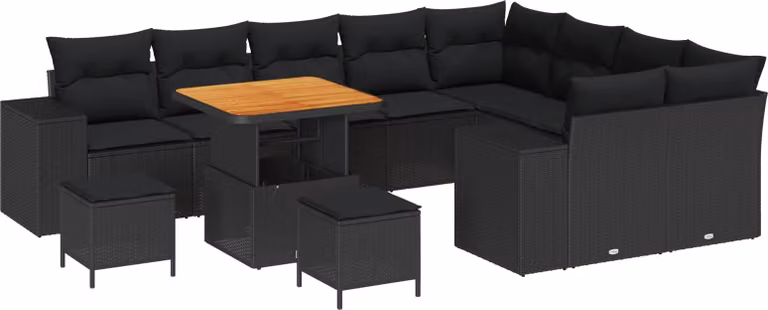 Set Divano da Giardino con cuscino 12 pcs Nero polyrattan