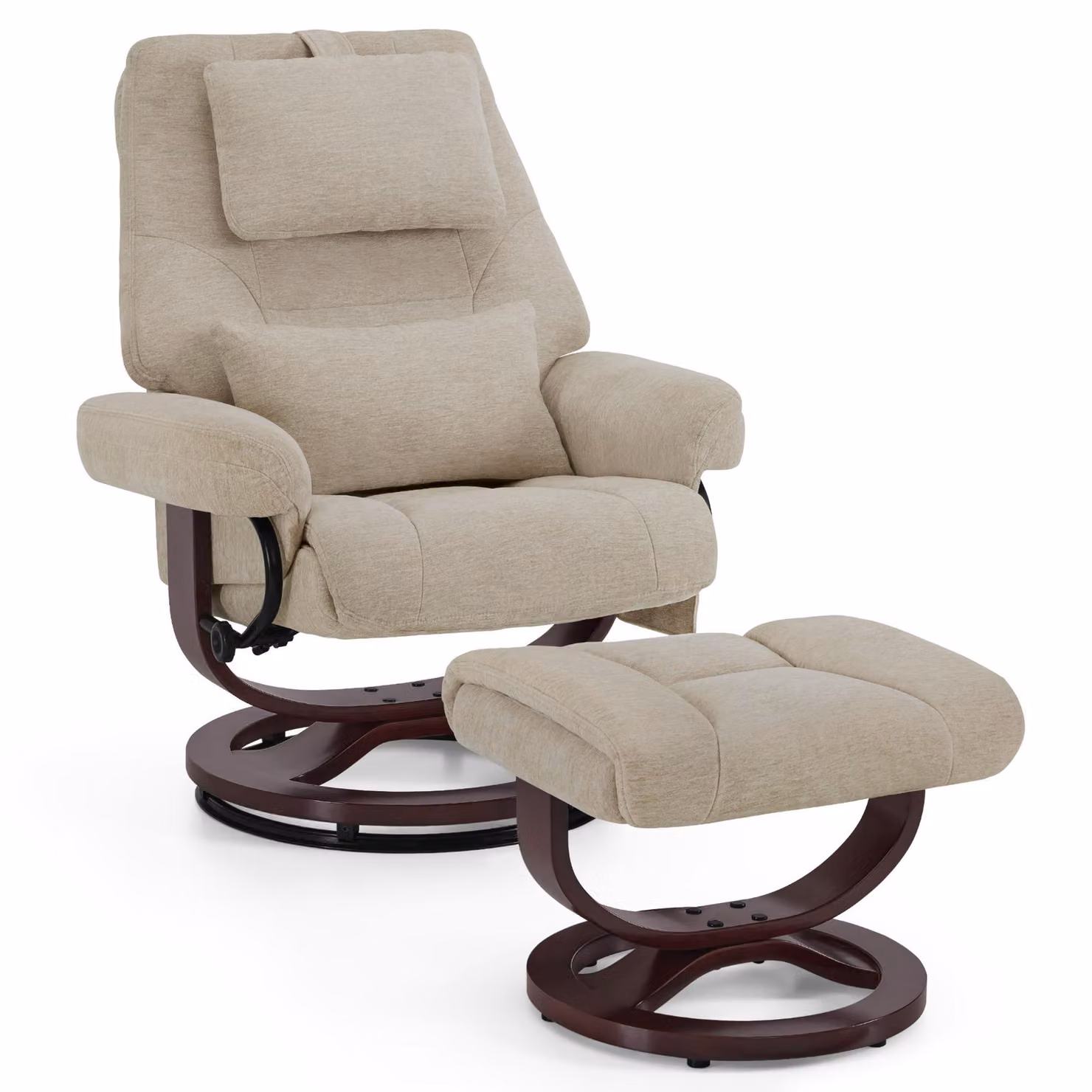 Poltrona relax M MCombo con funzione reclinabile, poltrona da lettura, poltrona TV girevole a 360° con poggiapiedi, con cuscino per la testa, cuscino lombare e tasca laterale, 9046 (beige)