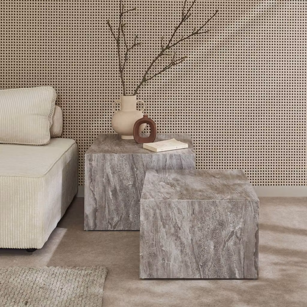 Set di 2 tavolini quadrati moderni Sweeek con effetto marmo grigio e meccanismo lift-top – 2