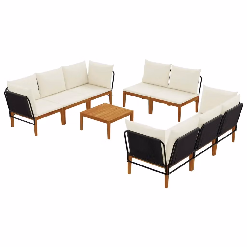 Set da giardino vidaXL in legno di acacia e corda, 9 pezzi, Naturale/Beige/Bianco/Marrone – 2