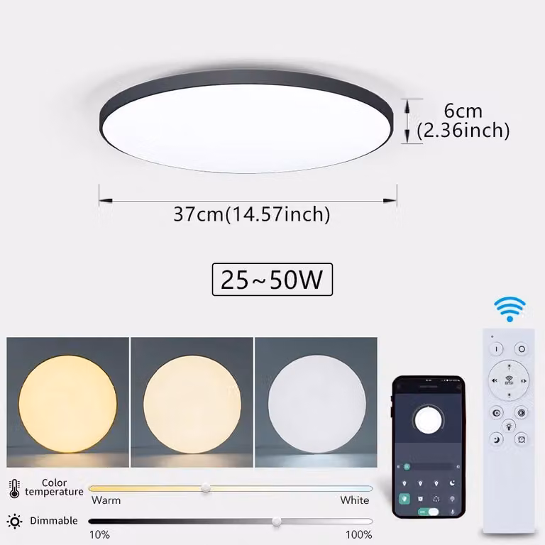 Lampada da soffitto, dimmerabile, con telecomando, calotta nera