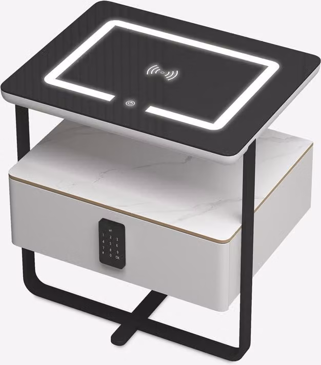 Comodino con lampada LED a batteria e cassetto Klaas