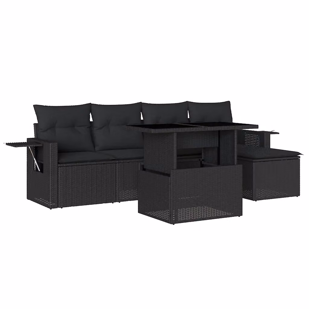 Set Divano da Giardino vidaXL 6 pz in Polyrattan Nero con Cuscini e Tavolino – 2