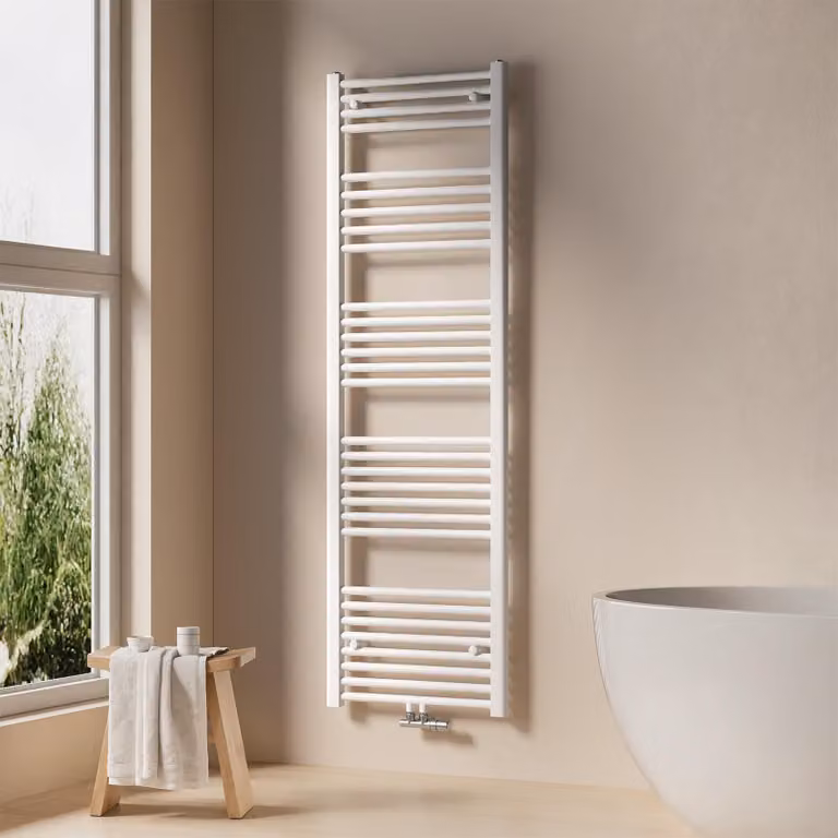 EMKE Radiatore da bagno Asciugamano Scaldasalviette 50x160cm 654 Watt Bianco Radiatore da bagno Attacco centrale senza elemento riscaldante