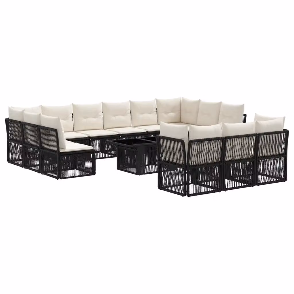 Set Divano da Giardino Moderno vidaXL a Forma a U in Polyrattan Nero con Cuscini e Tavolino da Esterno – 2