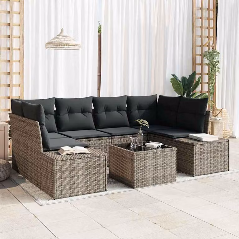 Maison Exclusive - Set Divano da Giardino con cuscino 7 pcs Grigio polyrattan