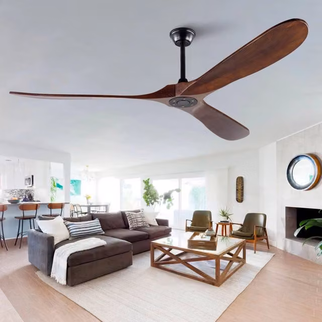 Ventilatore da soffitto 70 pollici senza luce, legno massello color noce, extra grande, impermeabile, per esterni, motore DC silenzioso