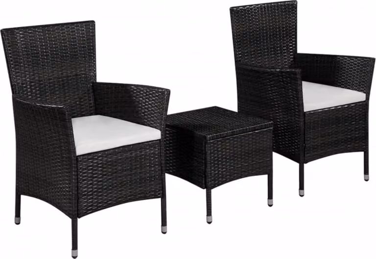 The Living Store 3-tlg. Set da bistrot in Poly Rattan Schwarz