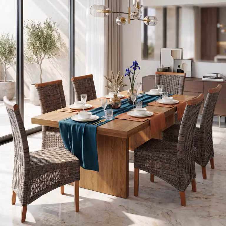 set di 6 sedie da pranzo Savona, sedia da cucina, rattan ~ senza cuscino di seduta