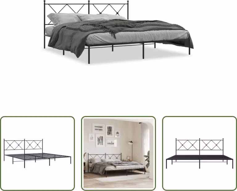 The Living Store Struttura letto con testiera in metallo nero 183x213 cm