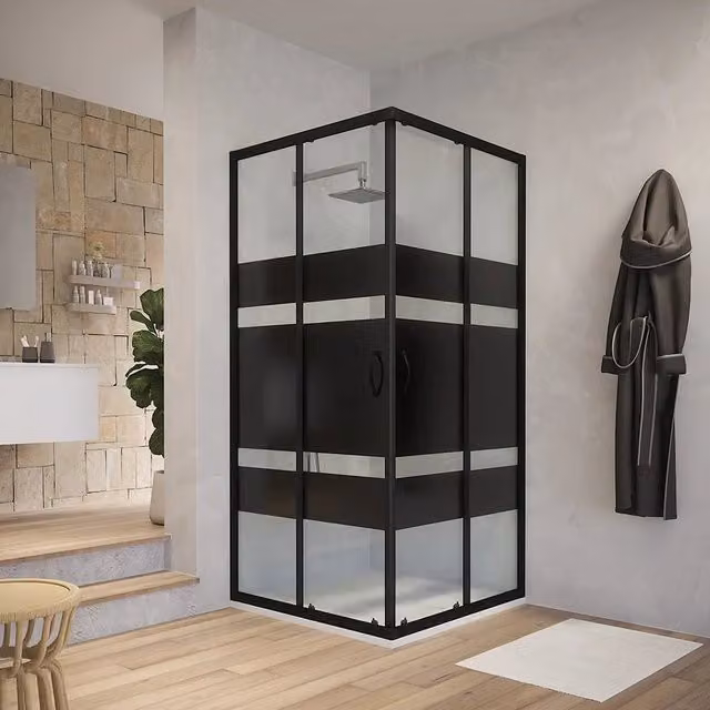 Box doccia angolare 90x90 cm serigrafato 4 mm profili neri | Willis