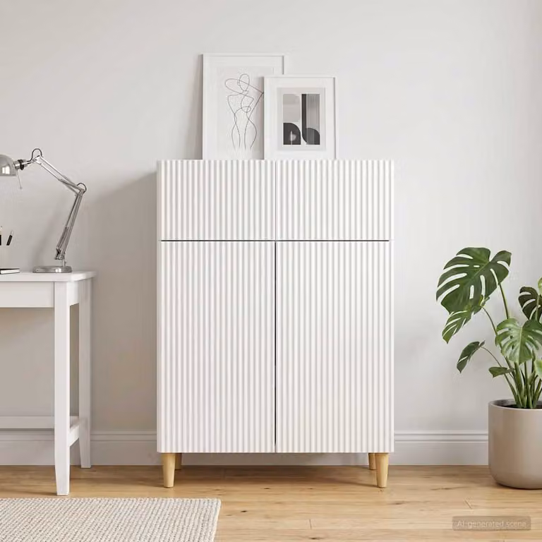 Credenza moderna vidaXL in legno ingegnerizzato bianco lucido L 66 cm x P 34,5 cm x H 90 cm