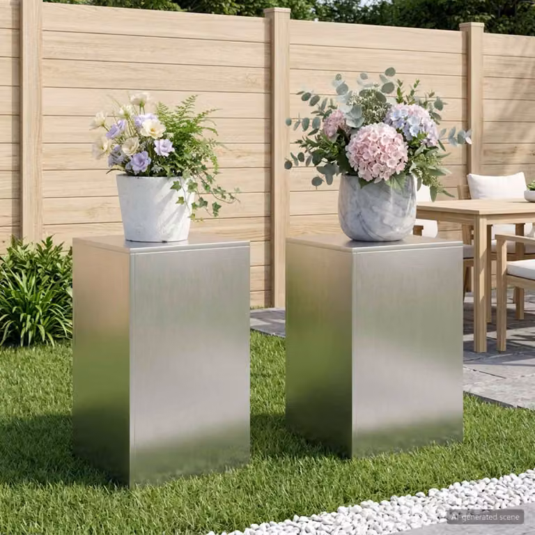 Set di 2 supporti per piante vidaXL in metallo argento lucido, L/P/H: 40 x 40 x 60 cm