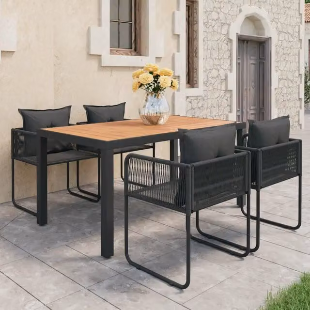 Set da Pranzo da Giardino 5 pz in Rattan PVC Nero e Marrone 3060108