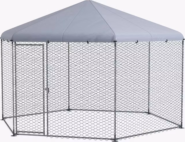 Pollaio a gabbia per galline da esterno GIORDANOSHOP in acciaio galvanizzato e tessuto Oxford, Argento/Grigio, L: 4 m, P: 3,5 m, H: 2,6 m – 1