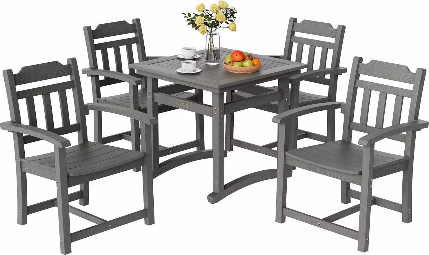 set di mobili da giardino 5 pezzi set di mobili da balcone 1 tavolo + 4 sedie, 150 kg / 150 kg set di sedute resistente alle intemperie resistente al sole, set da pranzo set di mobili da giardino patio set di mobili da balcone moderni grigio chiaro