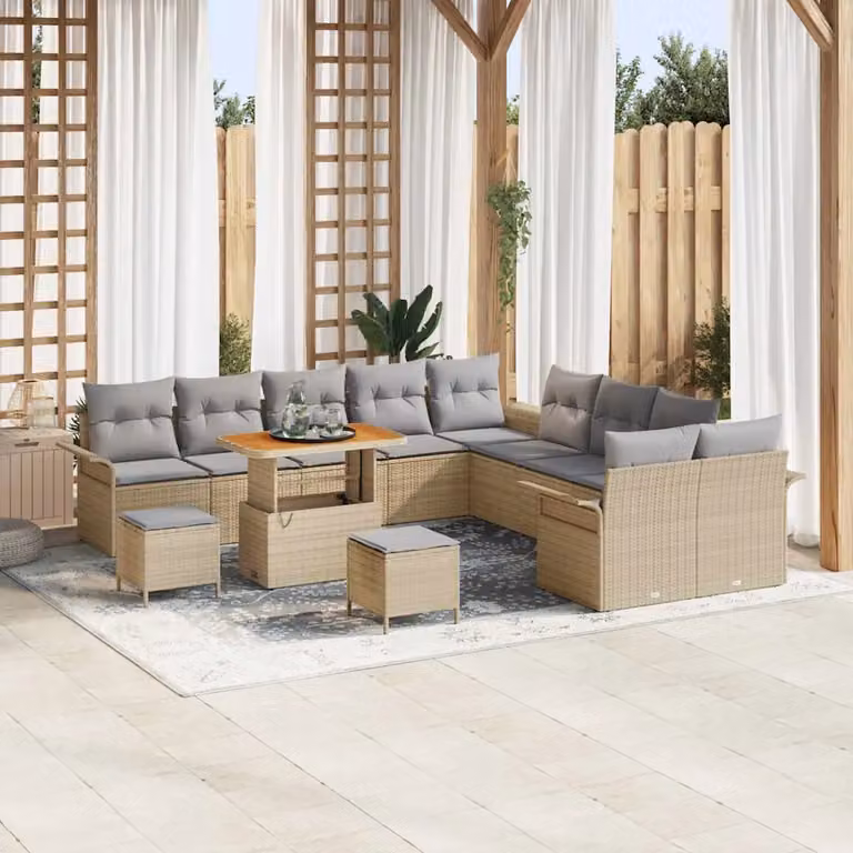 Set Divano da Giardino vidaXL 13 Pezzi con Cuscini Beige e Grigio Chiaro