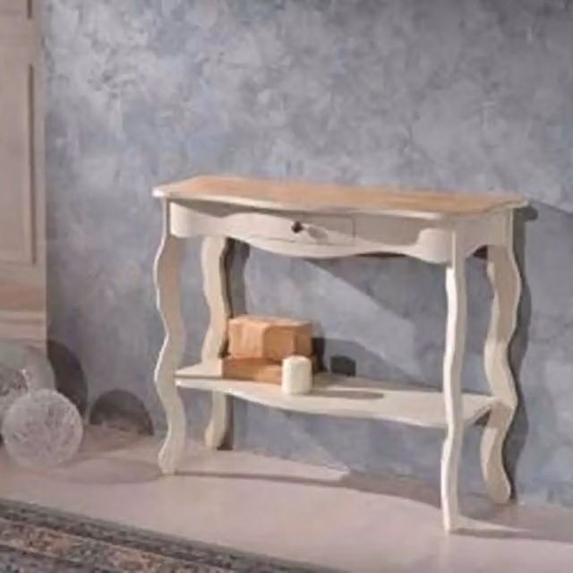 Consolle entratina provenzale in legno massiccio Shabby chic bianco e naturale