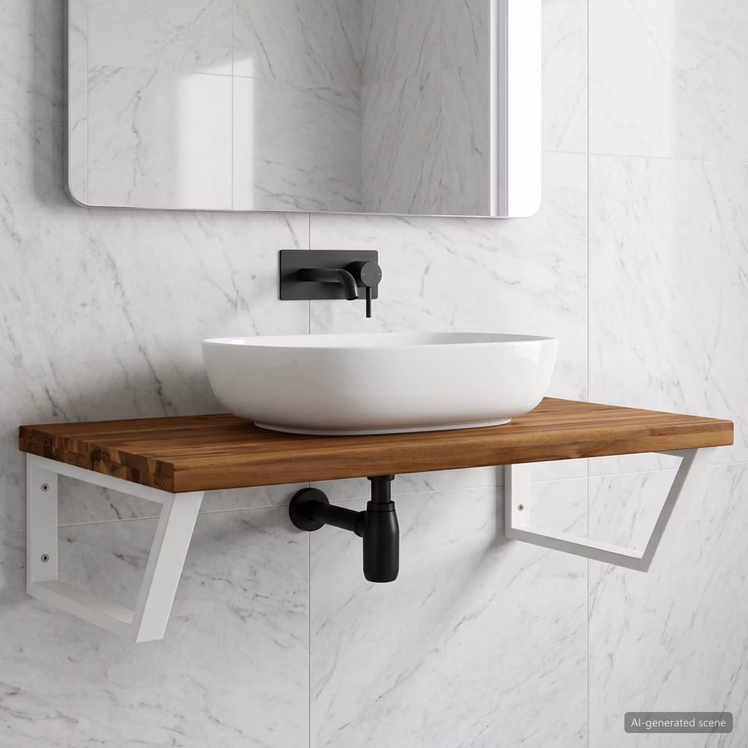 vidaXL Mensola da Parete con Bordo Vivo per Lavabo Naturale e Bianco