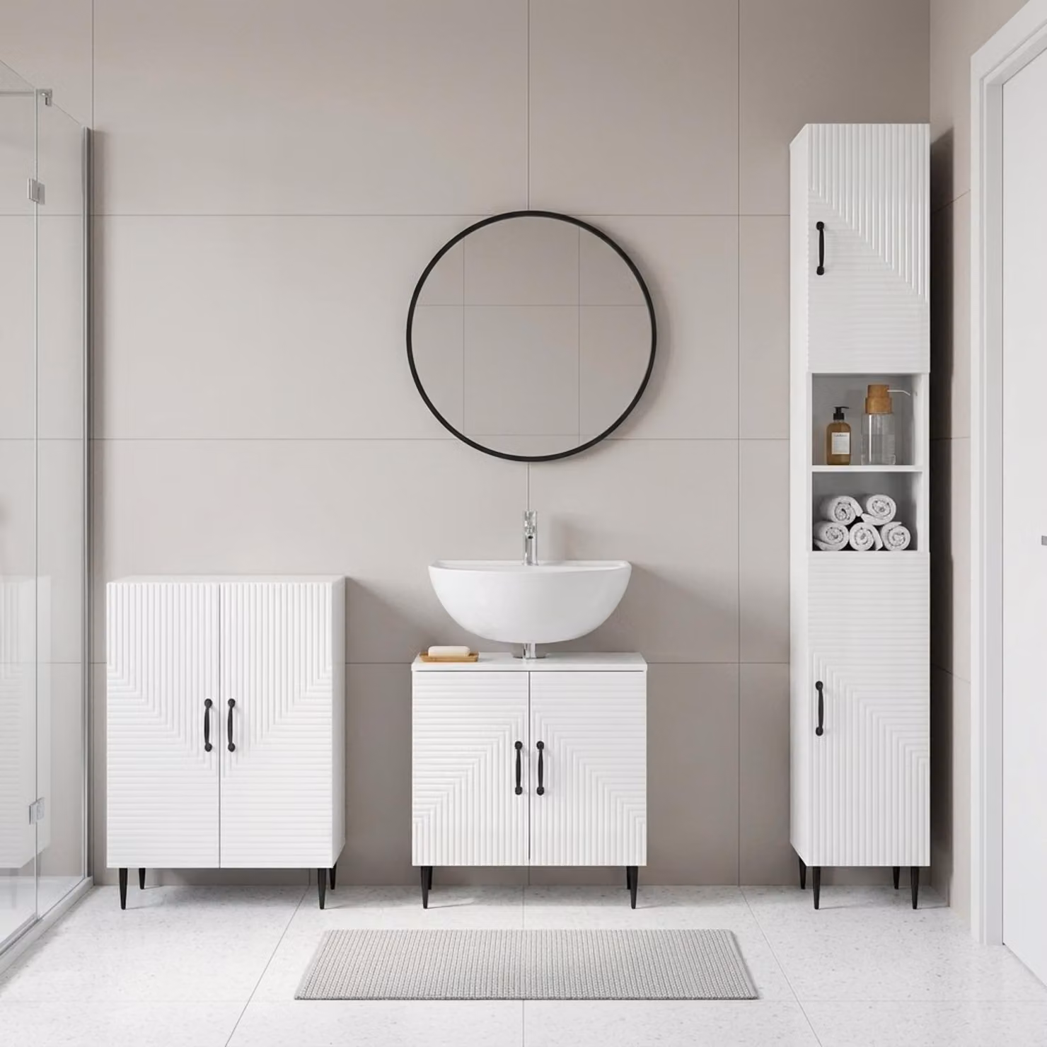 Set di armadietti da bagno 3 pezzi vidaXL HAARLEM Bianco Lucido con mobile lavabo e pensili