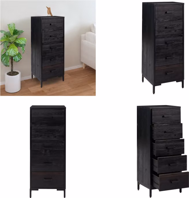 vidaXL Cassettiera nera 42x35x110 cm in pino massiccio - Cassettiera - Cassettoni - Credenza - Cassettiera