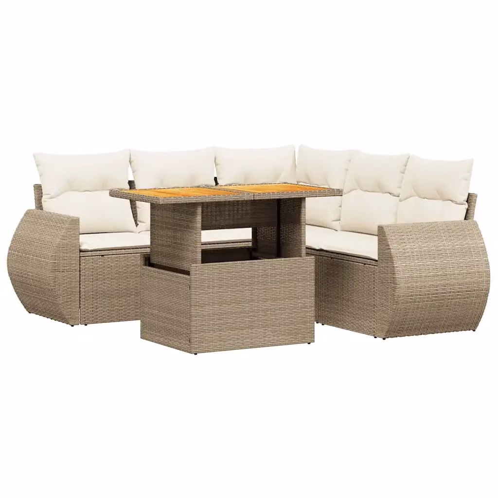 Set Divano da Giardino a L VIDAXL in Polyrattan con Cuscini Beige, 6 Posti – 2