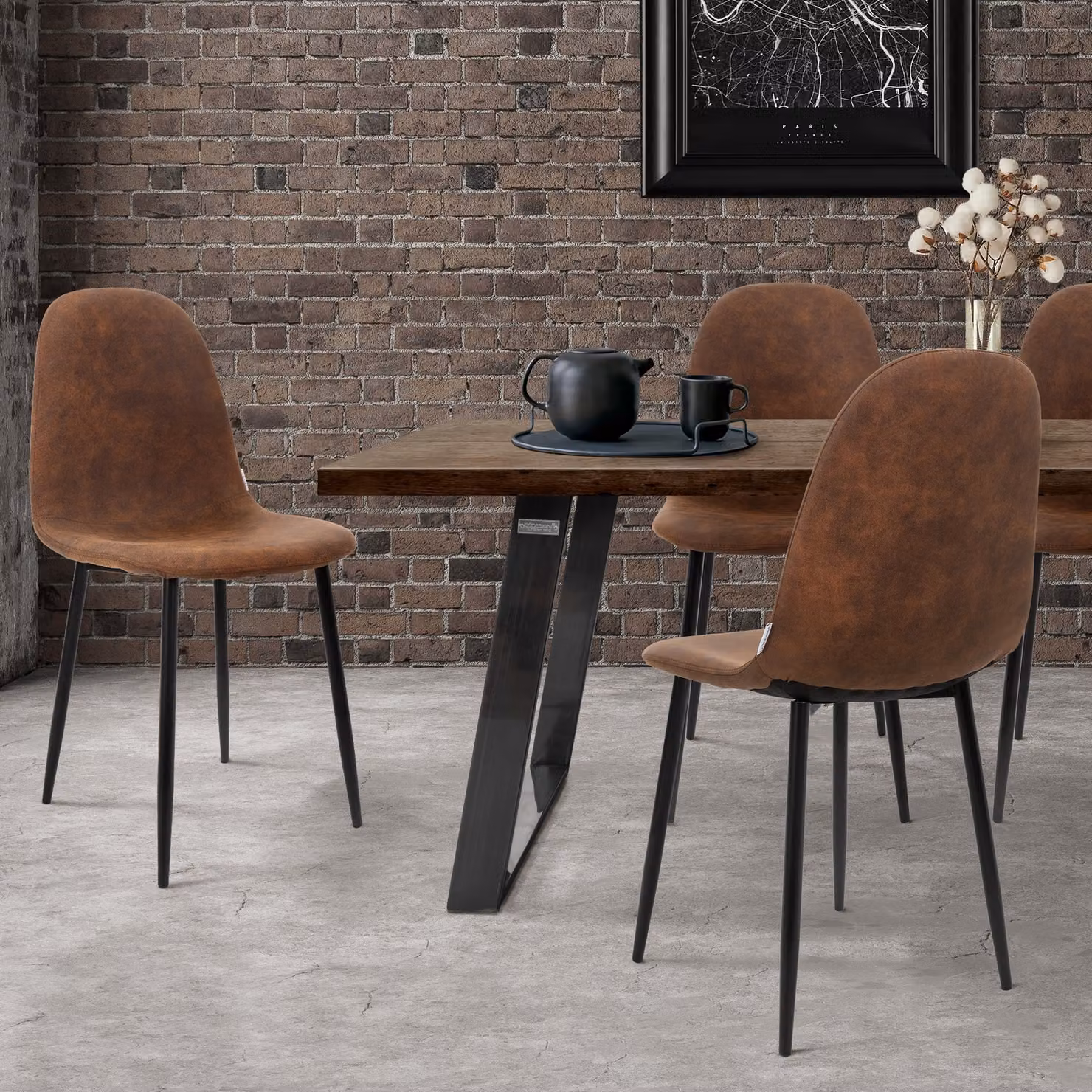 ML-Design set di 4 sedie da pranzo con schienale, marrone, in Pelle finta