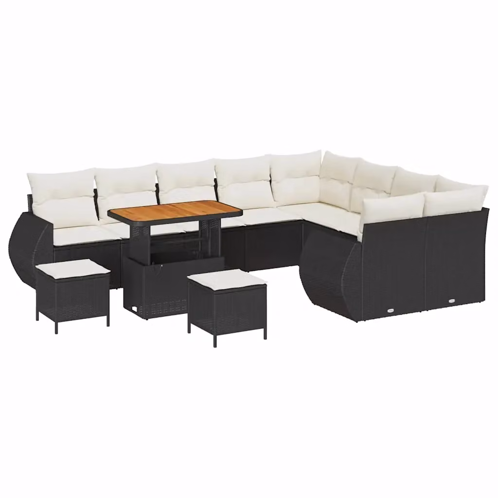 Set Divano da Giardino vidaXL a Forma di U con Cuscini e Tavolino, Nero – 2