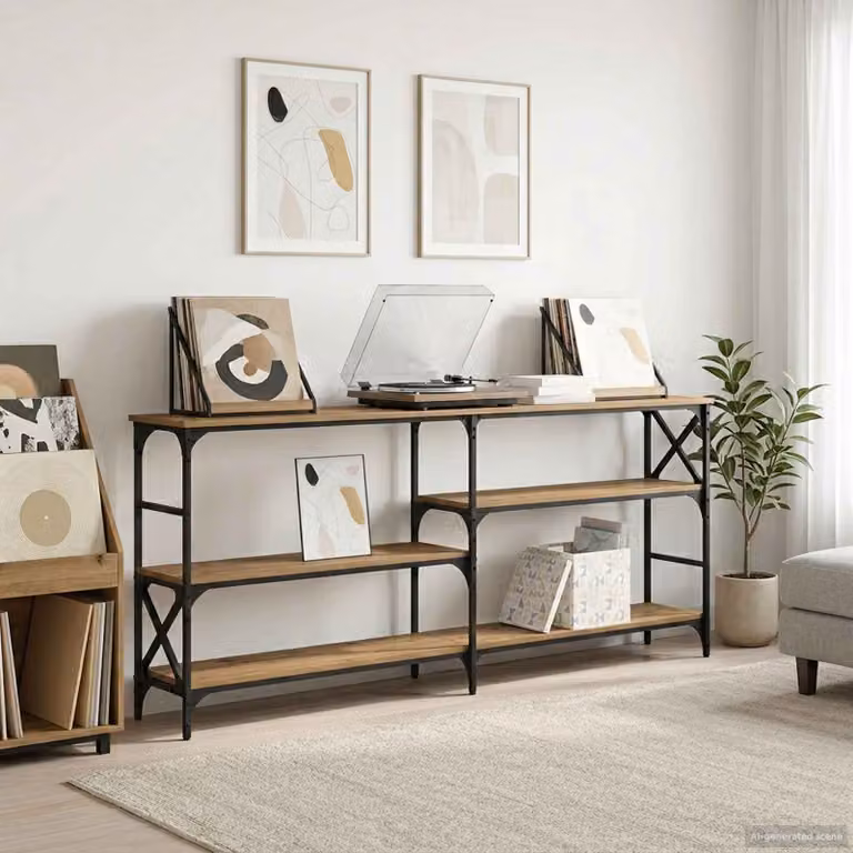 Tavolo consolle in stile industriale vidaXL con struttura in metallo e piano in MDF, nero e marrone
