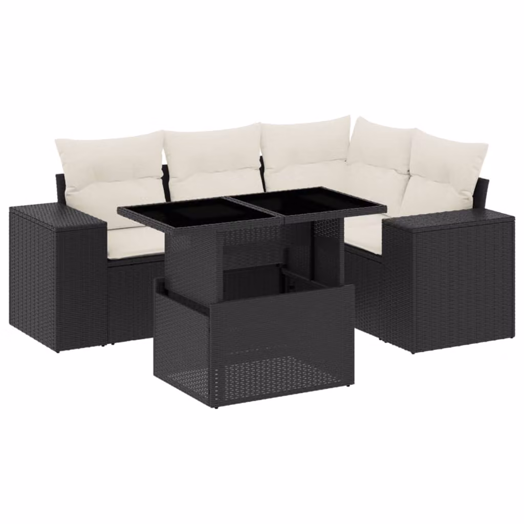 Set Divani da Giardino 5 pz con Cuscini in Polyrattan Nero