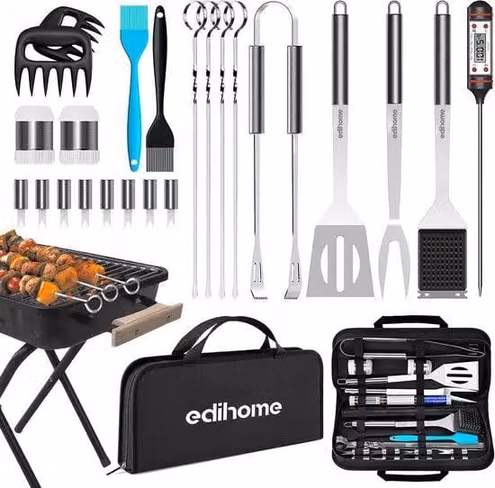 Set da barbecue professionale, 25 pezzi, acciaio inossidabile, regalo per uomo