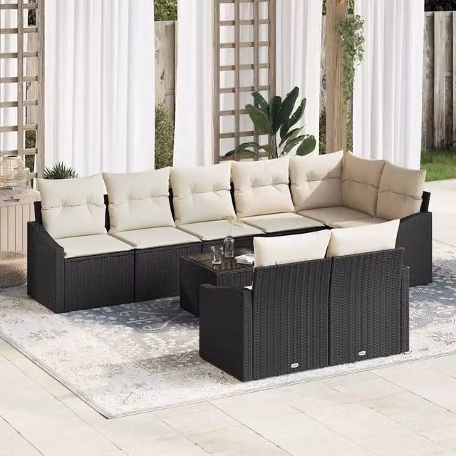 Set Divano da Giardino 9 pz Marrone e Crema polyrattan 3355446