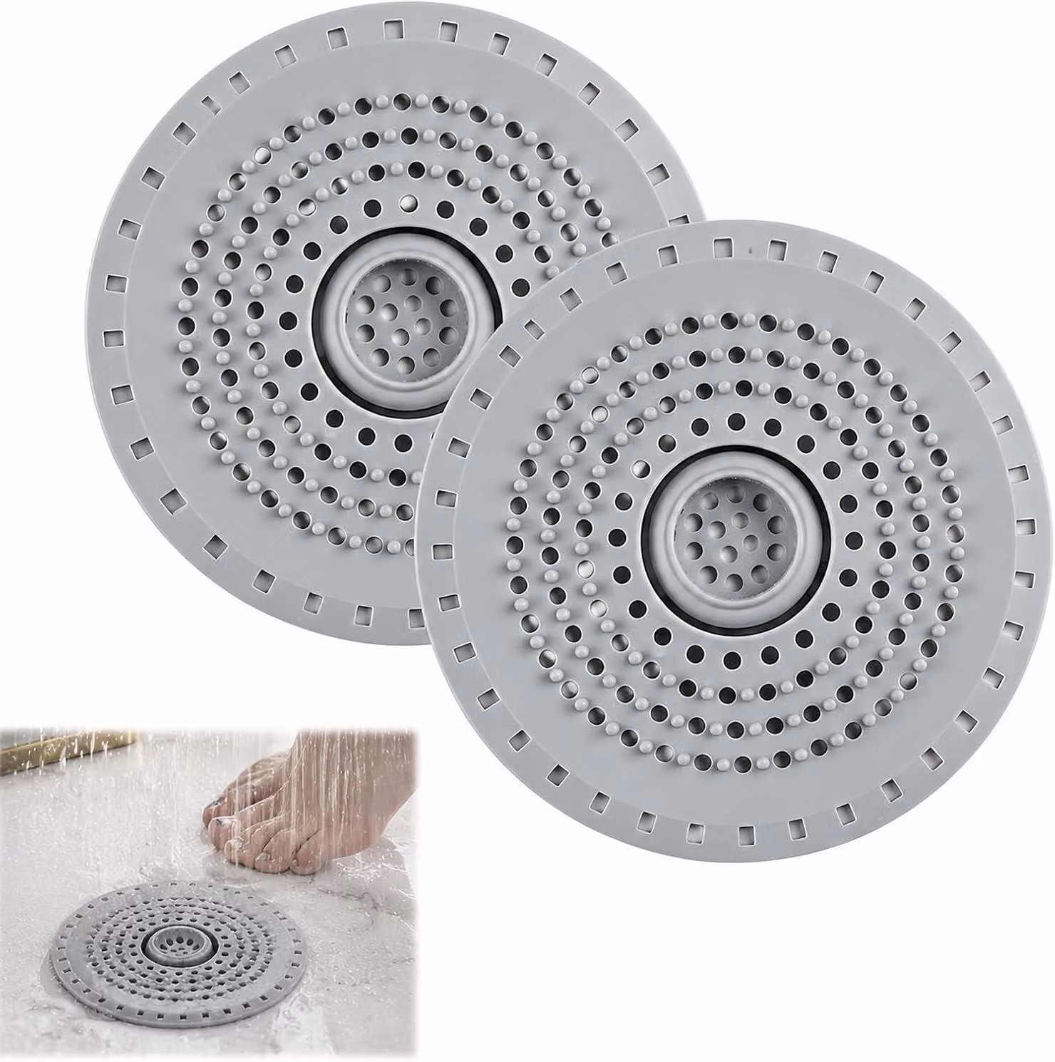 Set di scarichi per doccia, 2 pezzi, in silicone, inodore, adatti per cucina e bagno