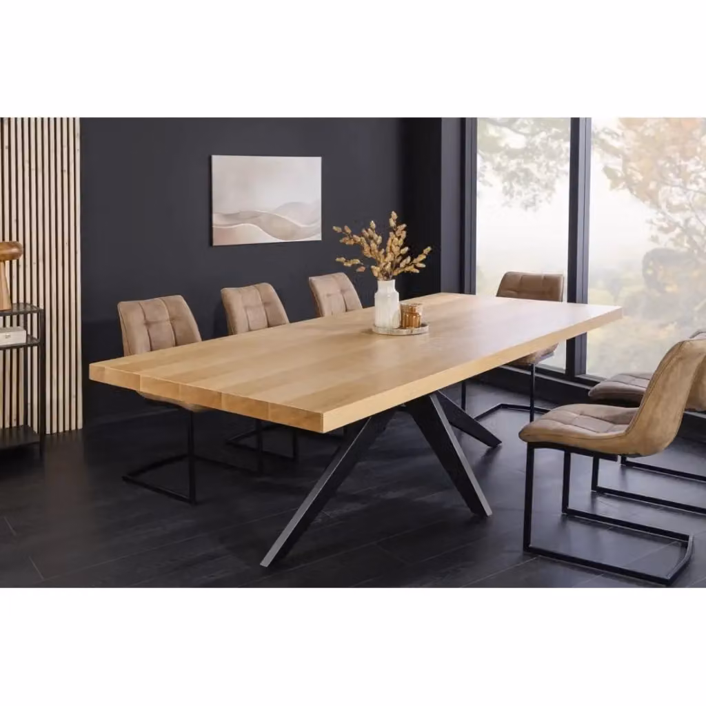 Tavolo da pranzo rettangolare MEUBLORAMA in legno di quercia e metallo, stile moderno, colore marrone e nero, L: 240 cm, P: 80 cm, H: 76 cm – 2