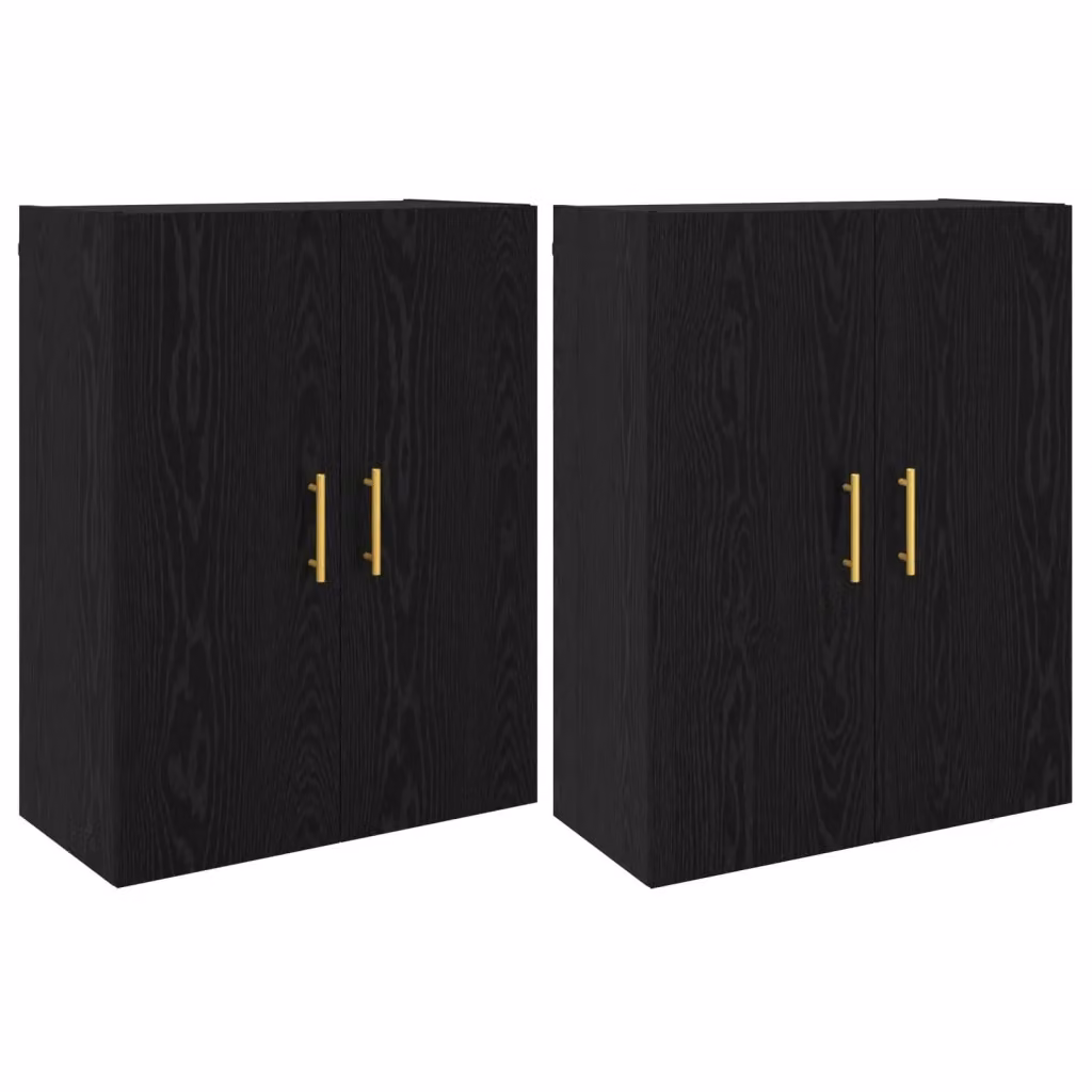 Set di 2 mobiletti a muro moderni vidaXL in legno color rovere nero opaco, L: 69,5 cm, P: 34 cm, H: 90 cm – 2